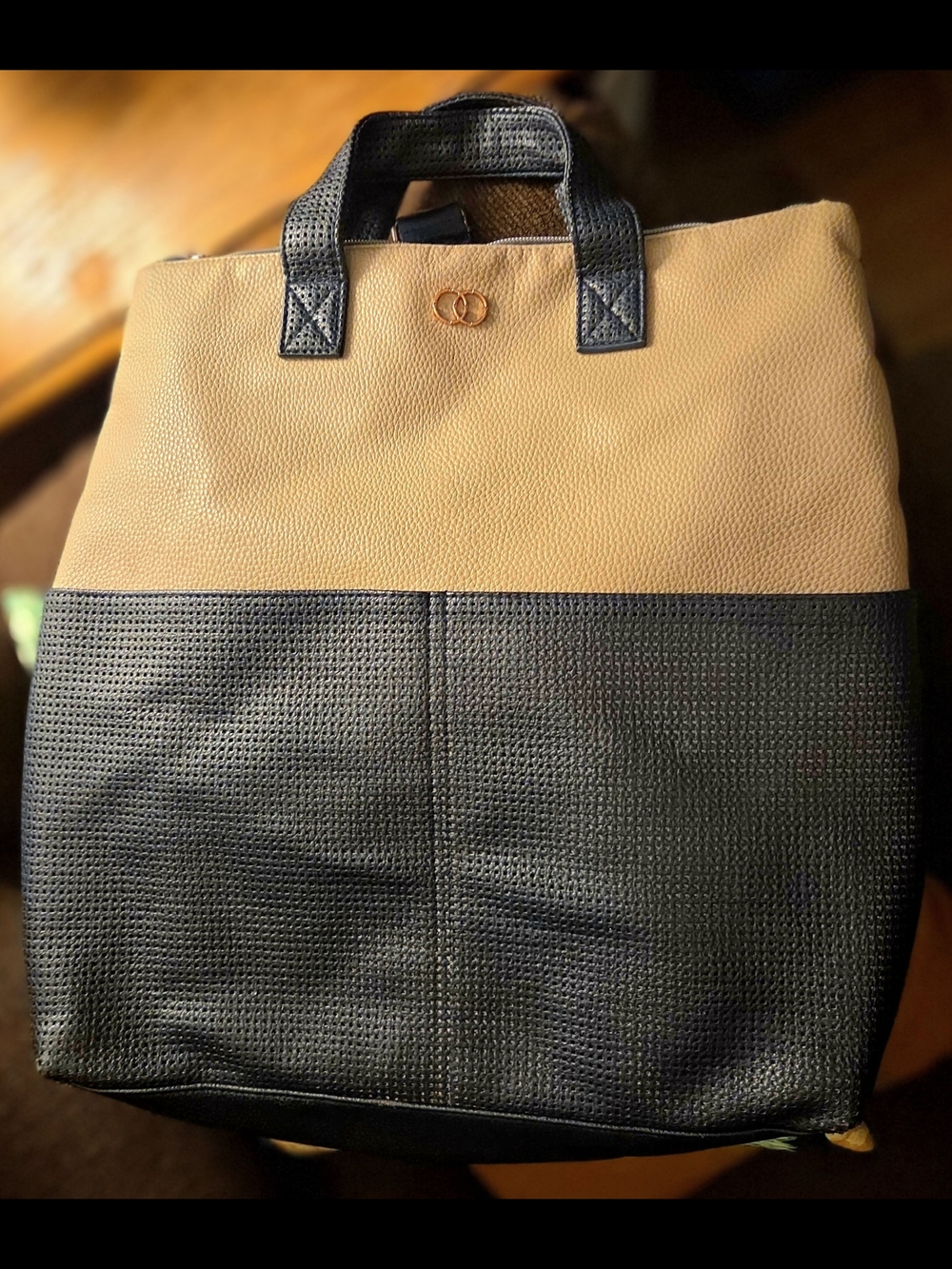 Two-Tone Tan & Navy Women's Caboodles Backpack Tote